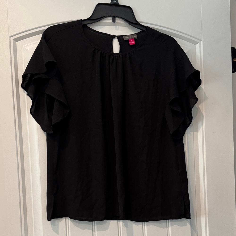 Vince Camuto Black Ruffle Sleeve Blouse